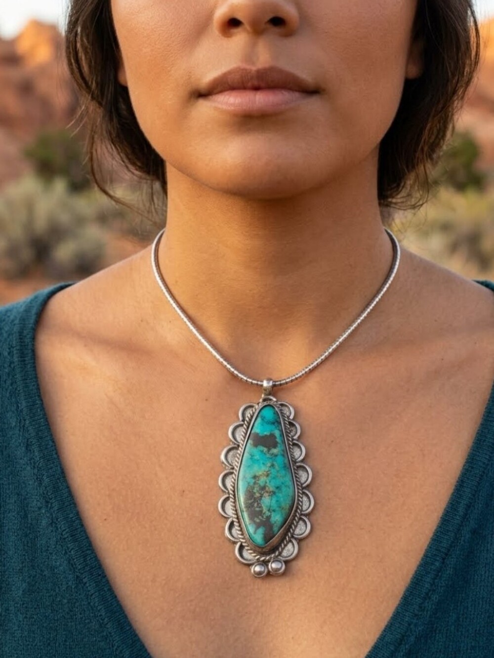 Sterling Silver Vintage Genuine TURQUOISE NECKLACE